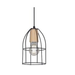 Colgante Jaula Aviar Mini Negro 1 Luz C/Detalle Mad